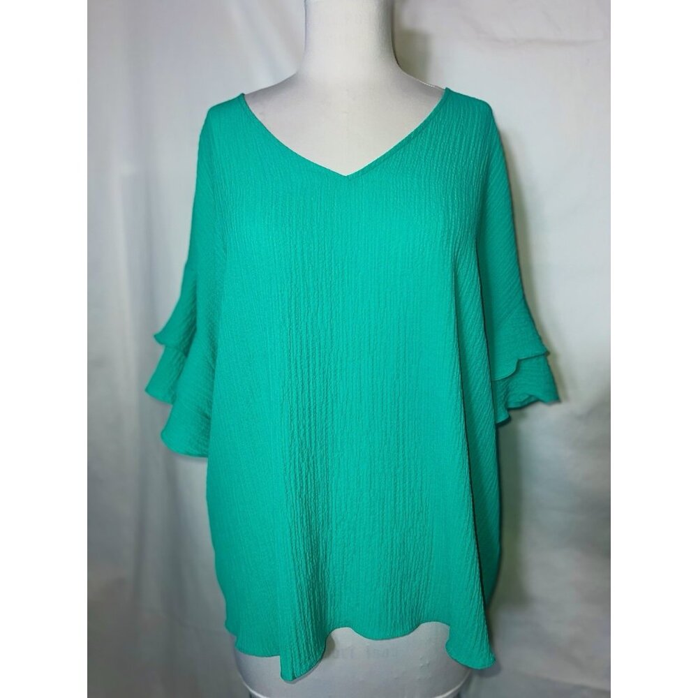 Apt 9 Blouse‎ 3/4 ruffled sleeves pretty green color Women's Size XXL